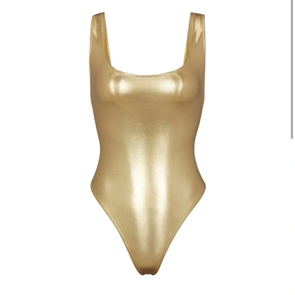 SKIMS METALLIC SWIM HIGH CUT ONE PIECE IN GOLD